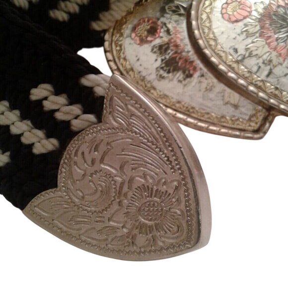 Black Hills Gold Silver Belt Buckle tip woven belt Ornate Floral Heart - Picture 8 of 9
